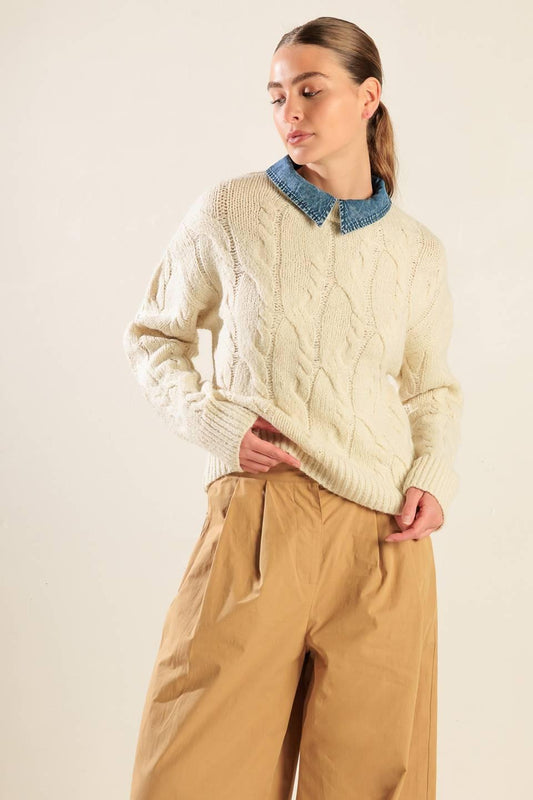 Totally Smitten Pullover Sweater Top in cream, view 6 — Soul Flow Apparel
