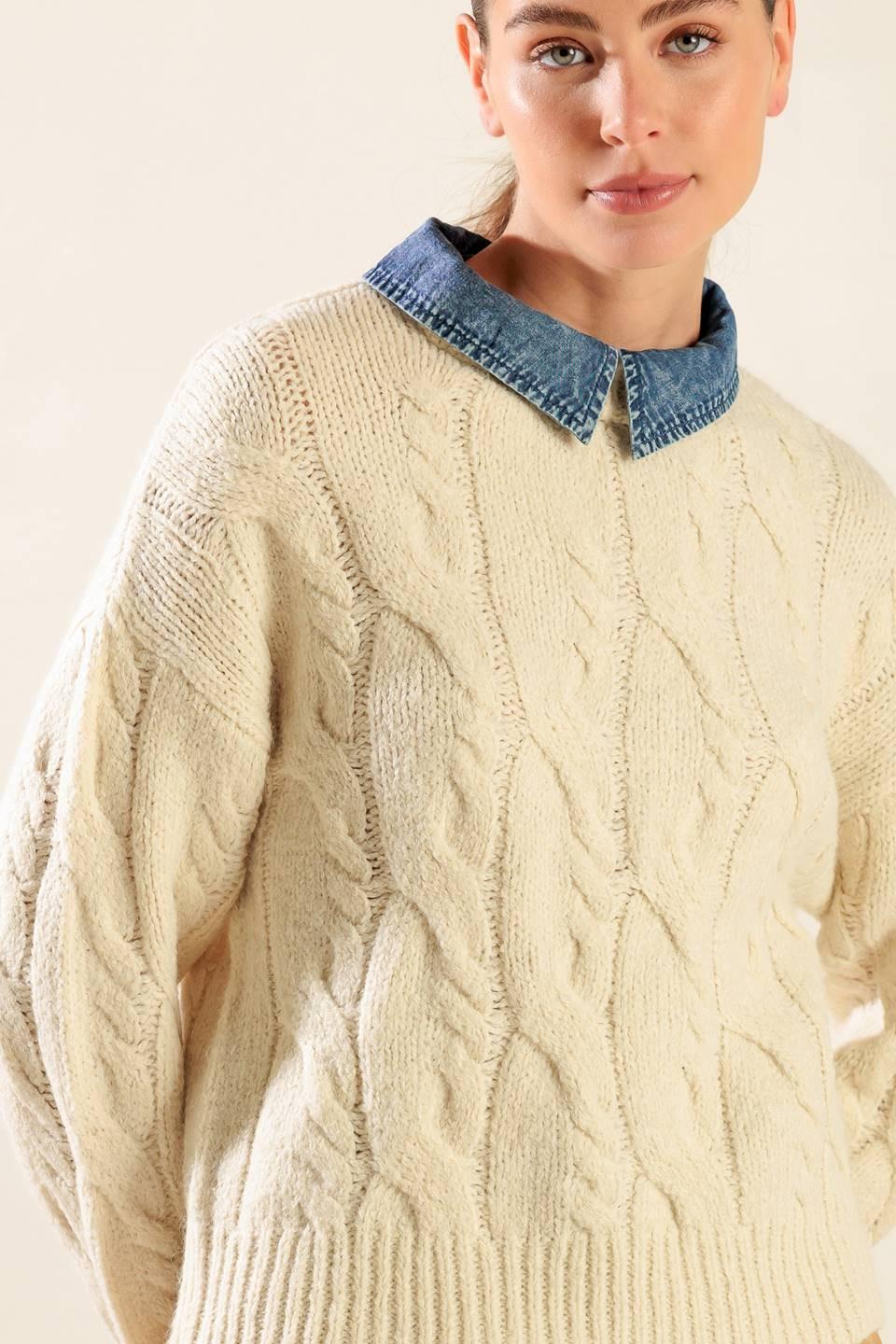 Totally Smitten Pullover Sweater Top in cream, view 7 — Soul Flow Apparel