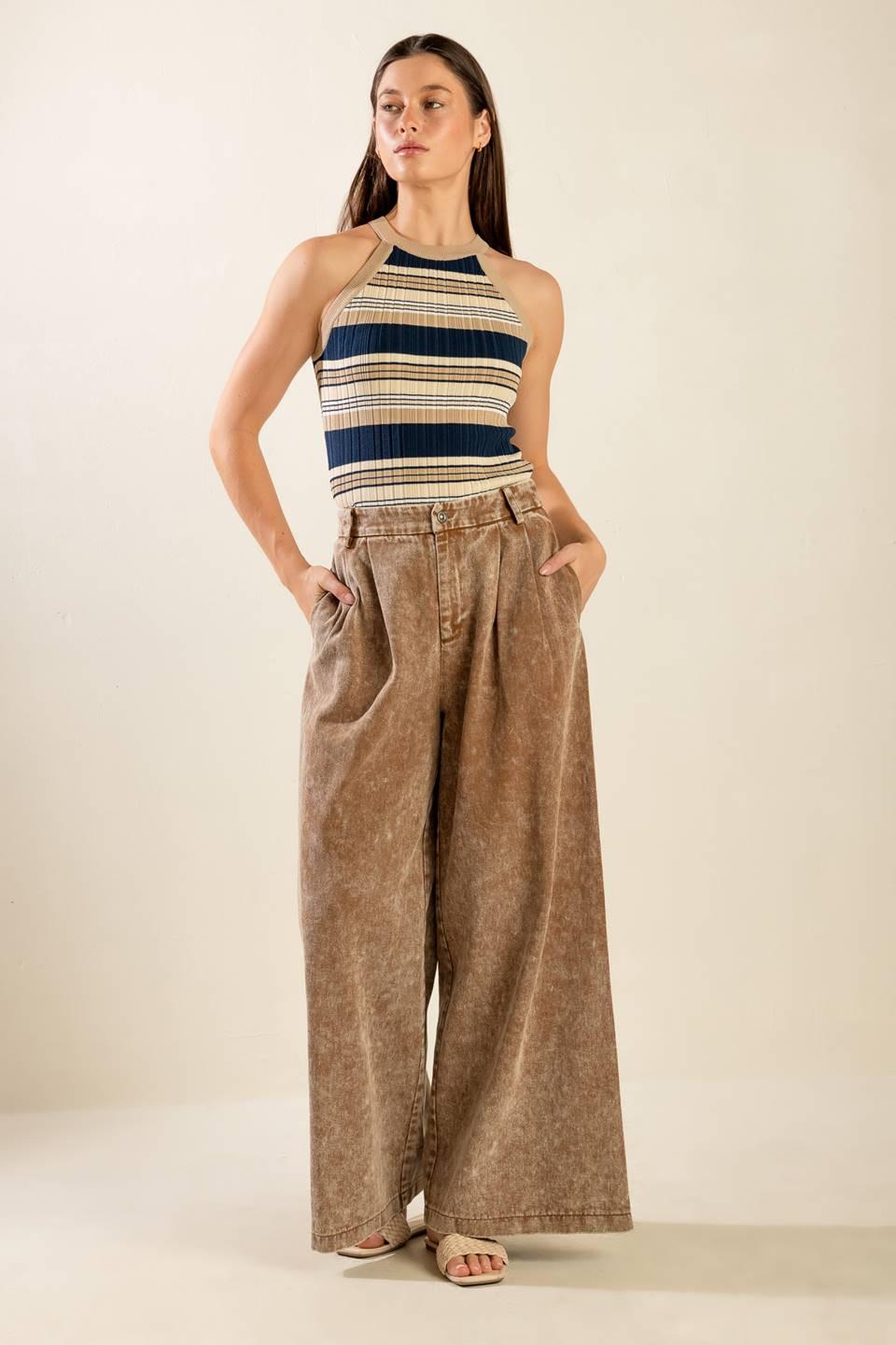 Anytime Now Sweater Knit Top in navy taupe, view 6 — Soul Flow Apparel