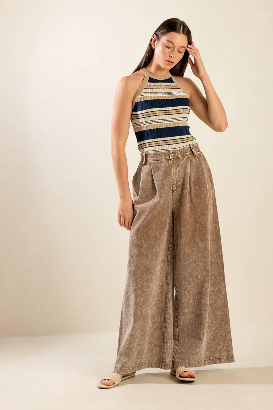 Anytime Now Sweater Knit Top in navy taupe, view 7 — Soul Flow Apparel