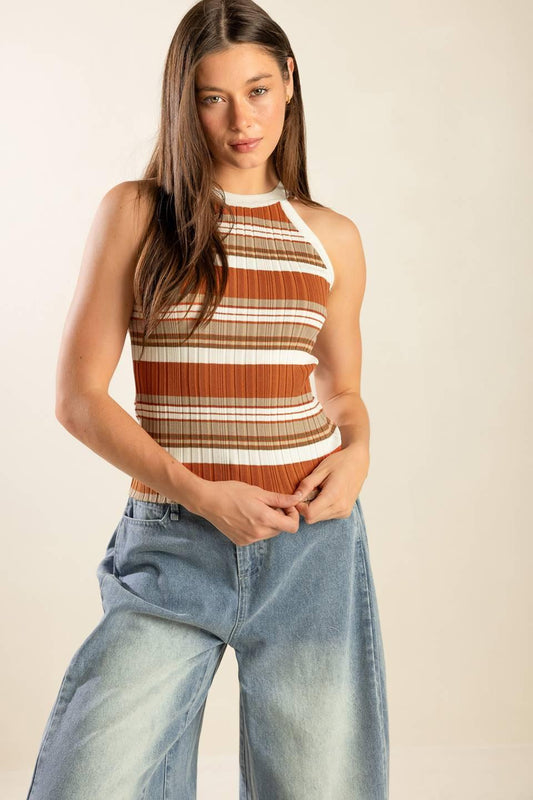 Anytime Now Sweater Knit Top in rust taupe, view 2 — Soul Flow Apparel