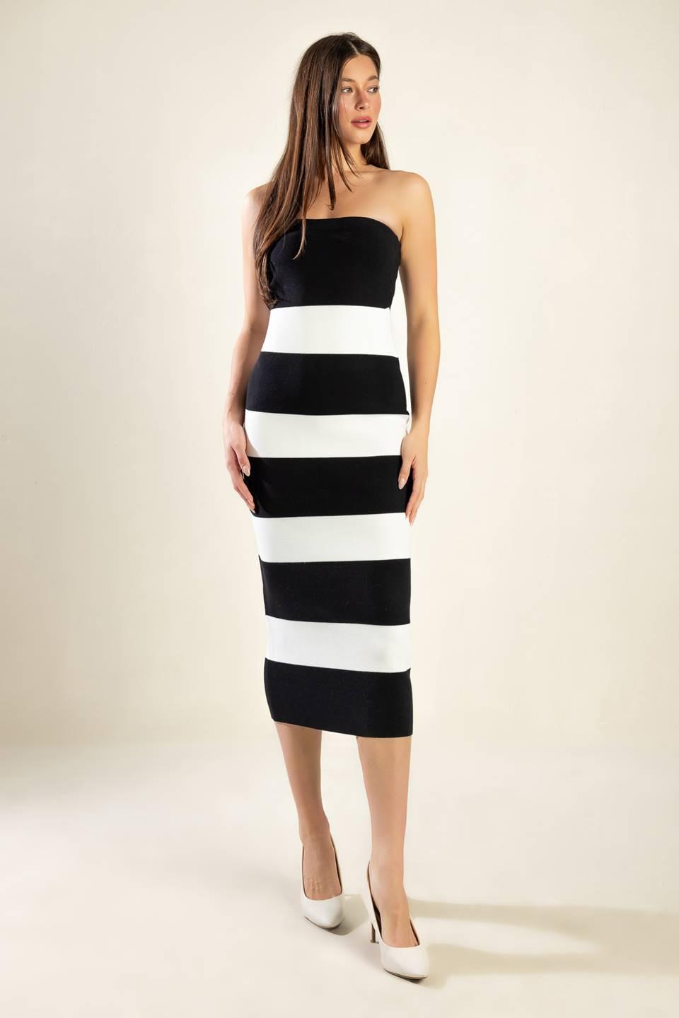 Romantic Afternoon Sweater Midi Tube Dress in black white, view 7 — Soul Flow Apparel