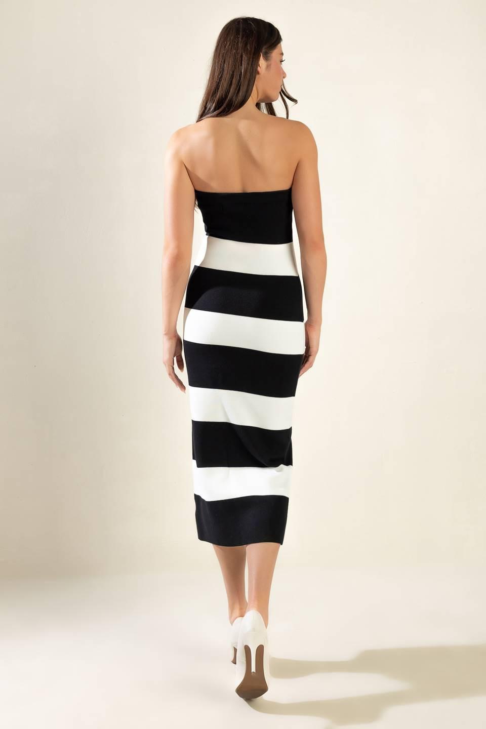 Romantic Afternoon Sweater Midi Tube Dress in black white, view 8 — Soul Flow Apparel