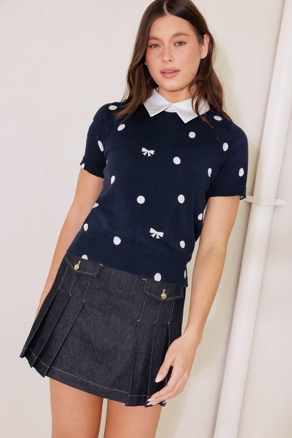Sidewalk Café Navy Sweater Knit Top, view 1 — Soul Flow Apparel