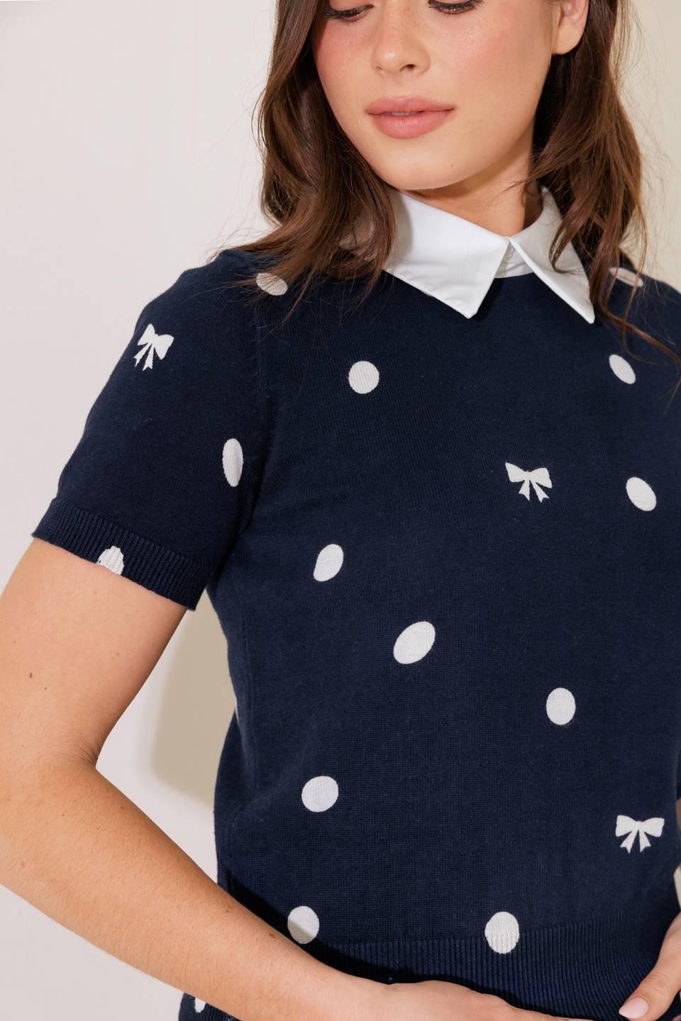 Sidewalk Café Navy Sweater Knit Top, view 4 — Soul Flow Apparel
