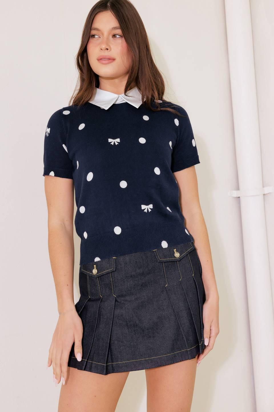 Sidewalk Café Navy Sweater Knit Top, view 5 — Soul Flow Apparel