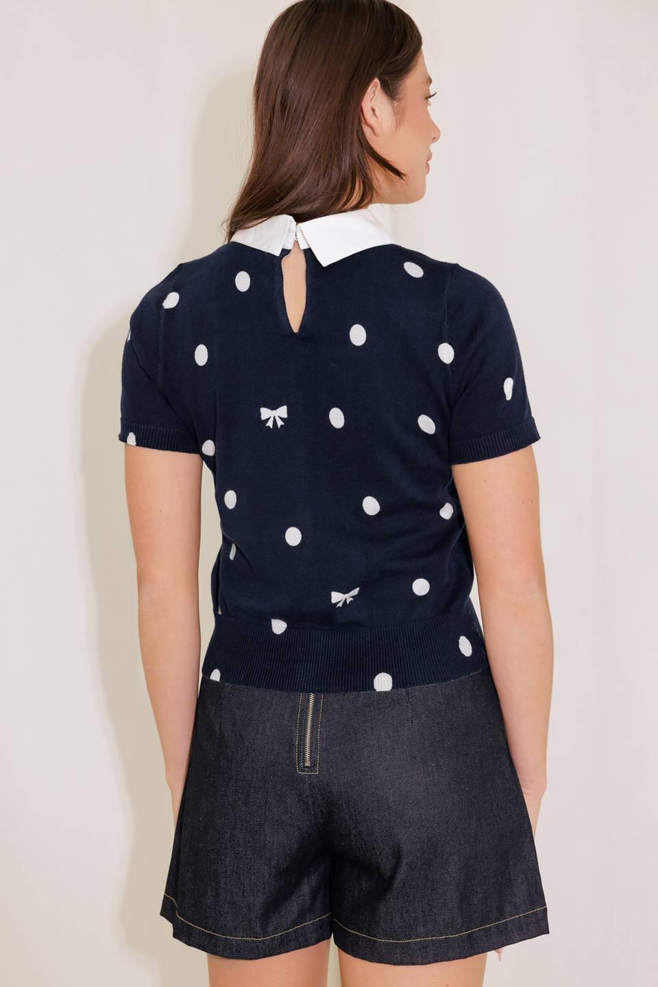 Sidewalk Café Navy Sweater Knit Top, view 6 — Soul Flow Apparel