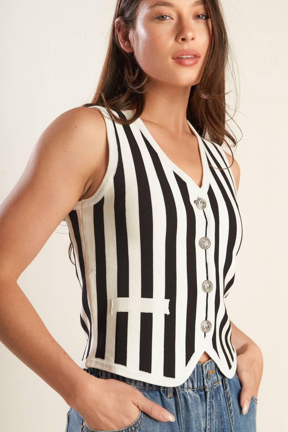 Free to Dream Sweater Knit Vest in white black, view 6 — Soul Flow Apparel