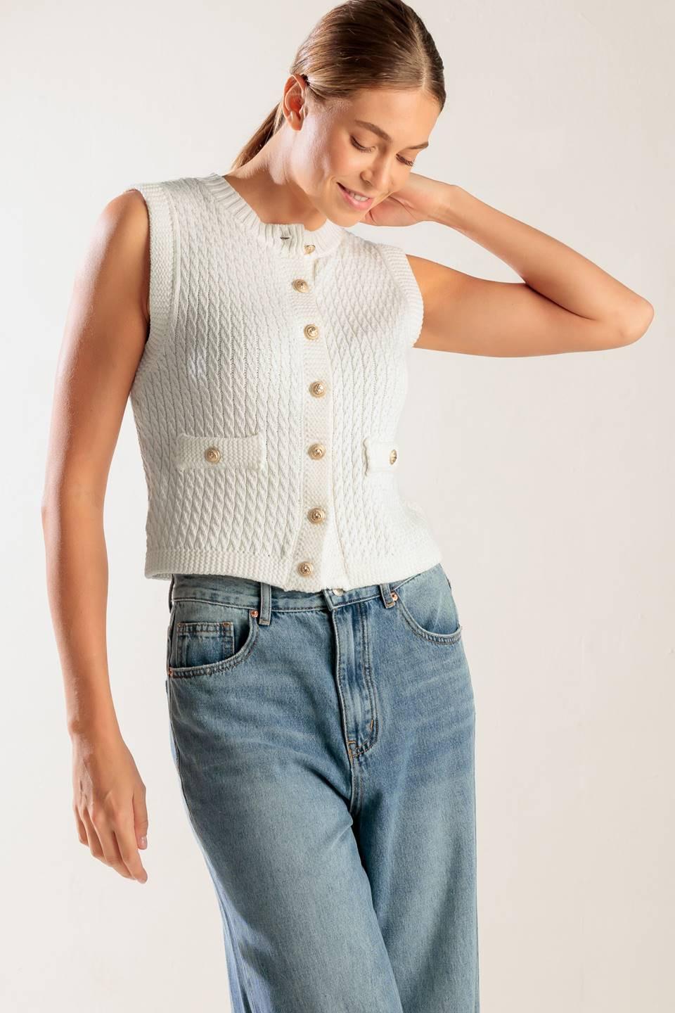Nothing Like It White Knit Vest, view 2 — Soul Flow Apparel