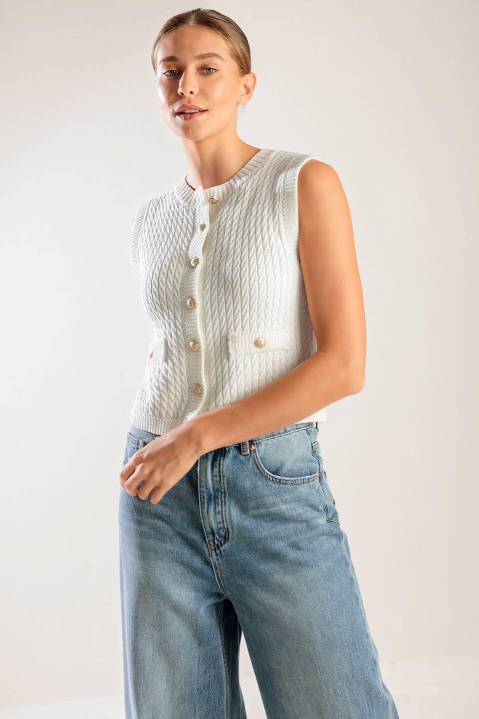 Nothing Like It White Knit Vest, view 4 — Soul Flow Apparel