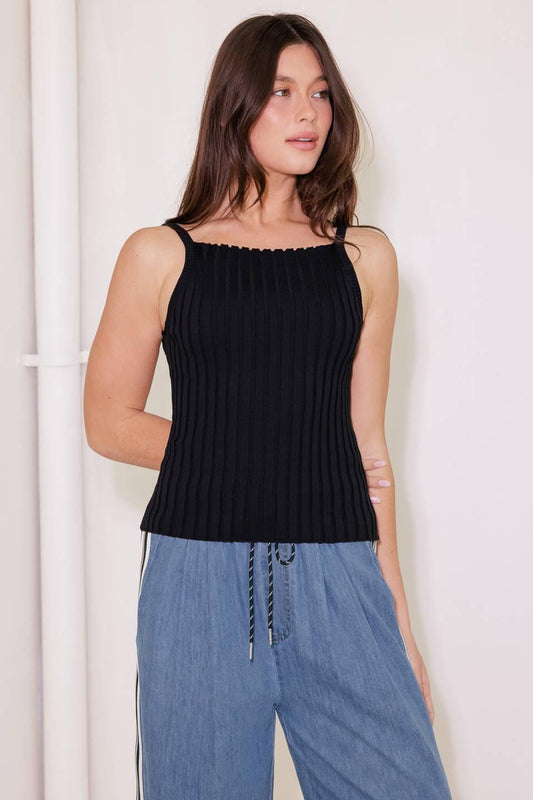 Bit of Sunshine Black Sweater Knit Tank Top, view 1 — Soul Flow Apparel