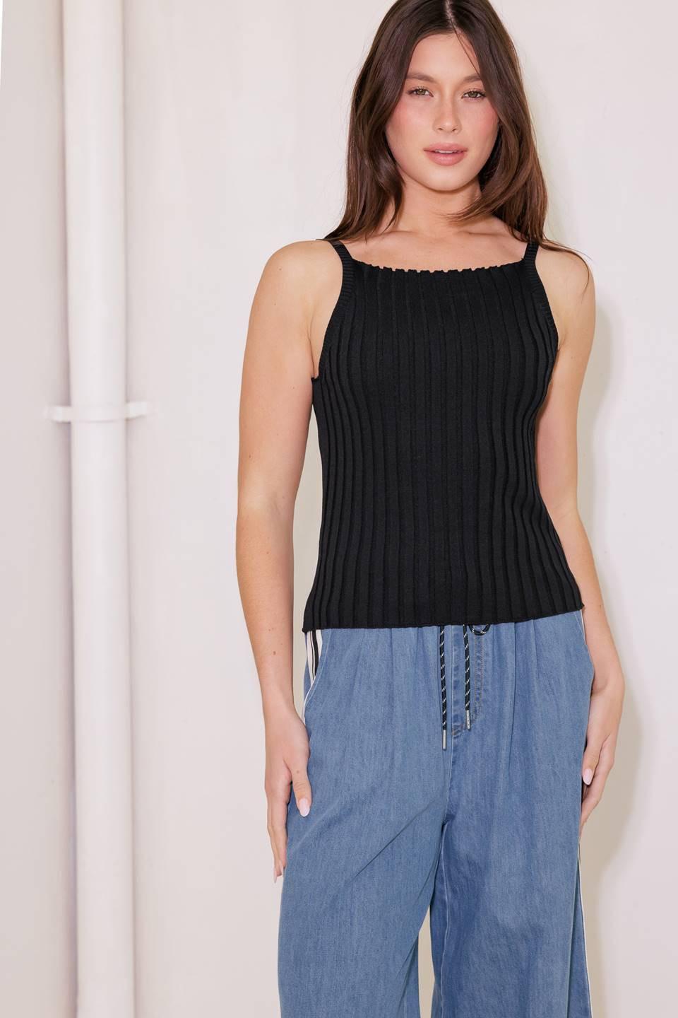 Bit of Sunshine Black Sweater Knit Tank Top, view 5 — Soul Flow Apparel