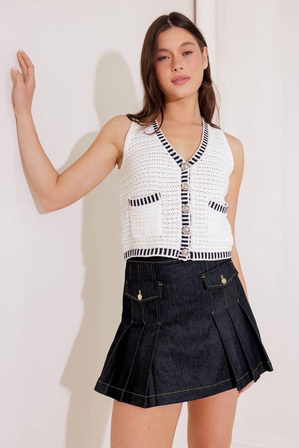 So in Love Sweater Knit Vest in white navy, view 1 — Soul Flow Apparel