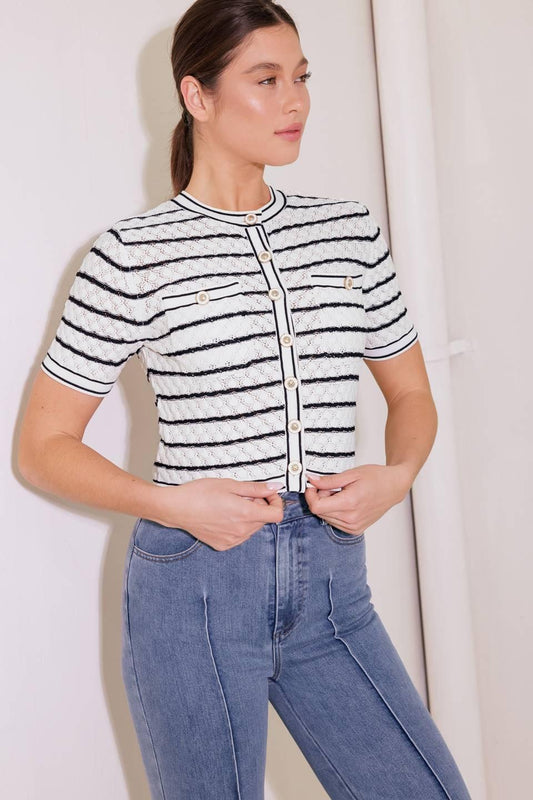 A Day in the Meadow Knit Cardigan in white black, view 3 — Soul Flow Apparel