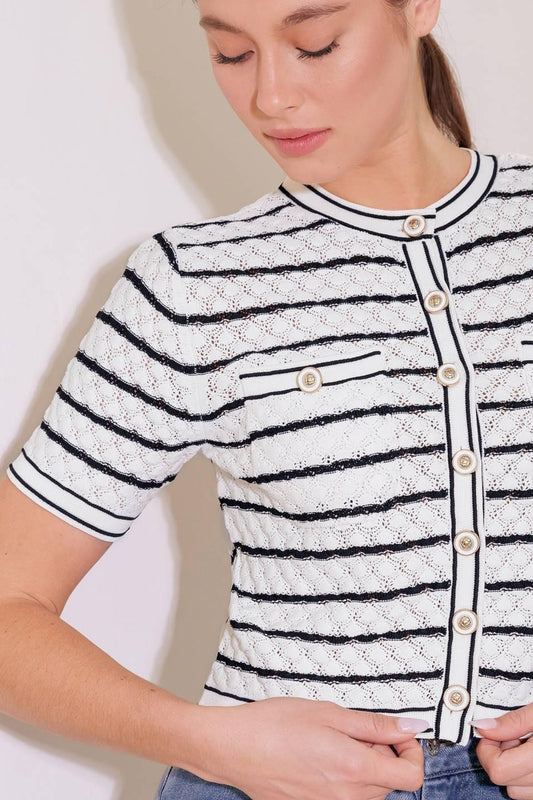 A Day in the Meadow Knit Cardigan in white black, view 4 — Soul Flow Apparel