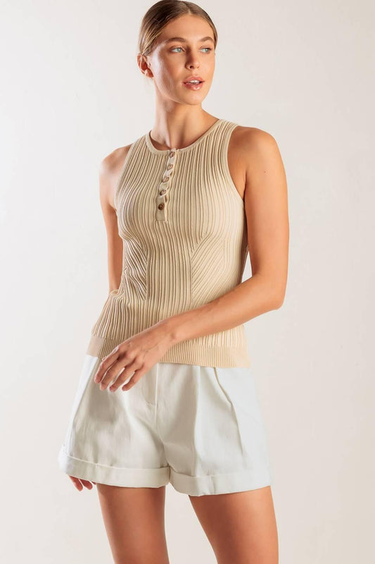 Thinking About You Knit Tank Top in natural, view 1 — Soul Flow Apparel