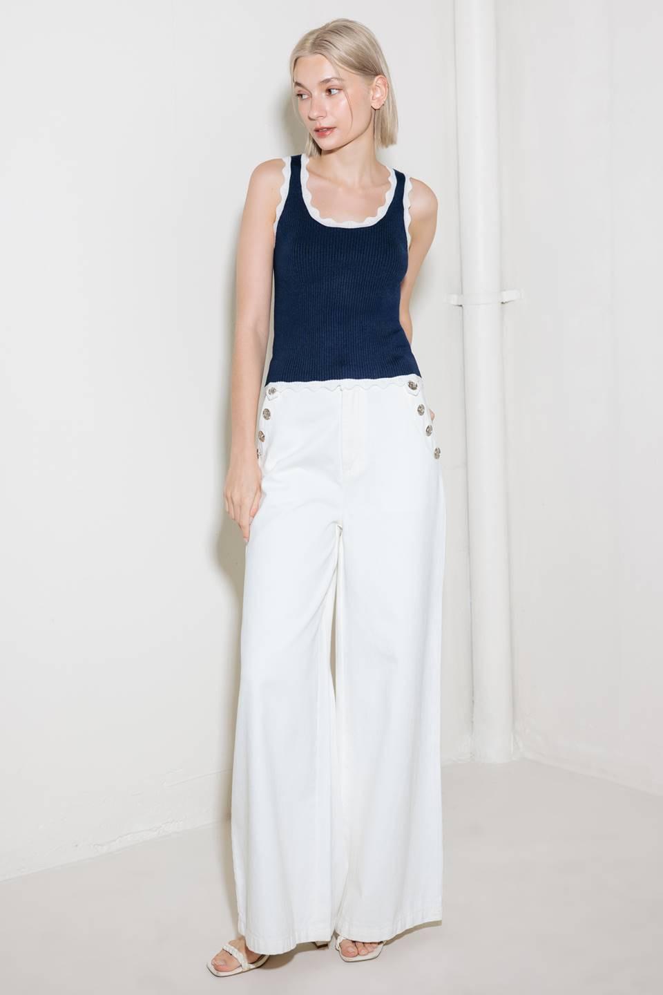 Deep Connection Navy Knit Tank Top in white, view 1 — Soul Flow Apparel