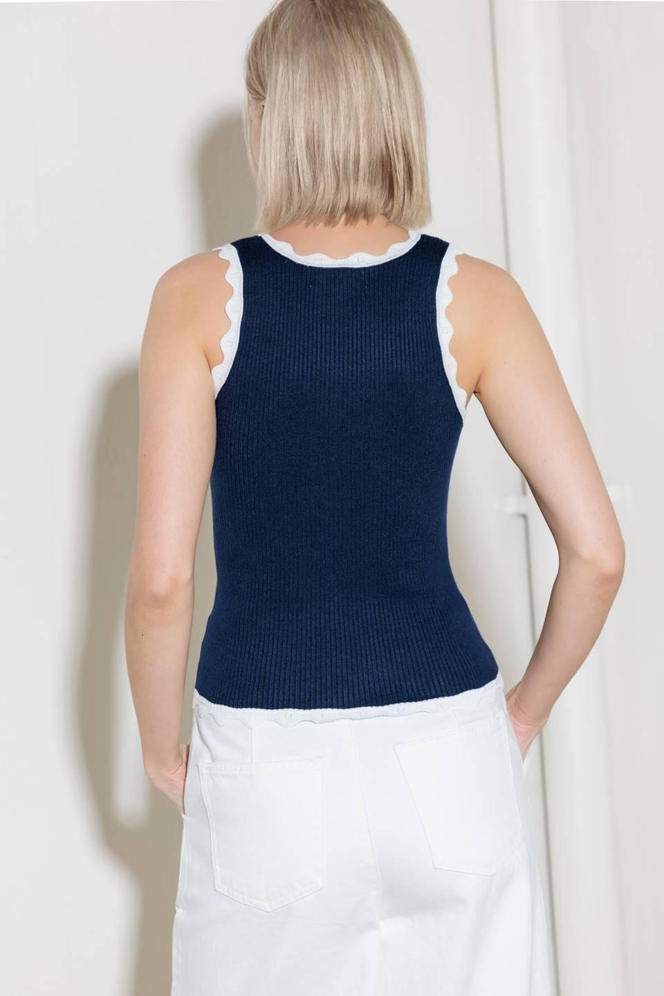 Deep Connection Navy Knit Tank Top in white, view 6 — Soul Flow Apparel
