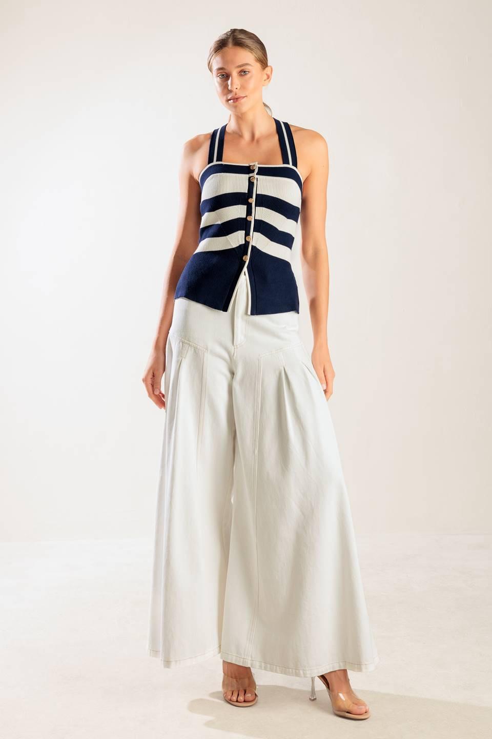 Shine Bright Navy Knit Top in white, view 1 — Soul Flow Apparel