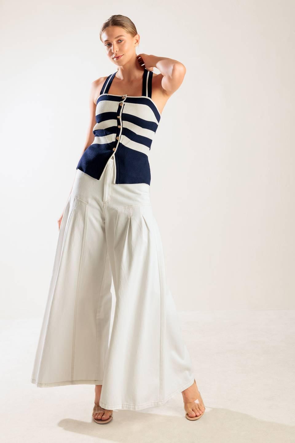 Shine Bright Navy Knit Top in white, view 3 — Soul Flow Apparel