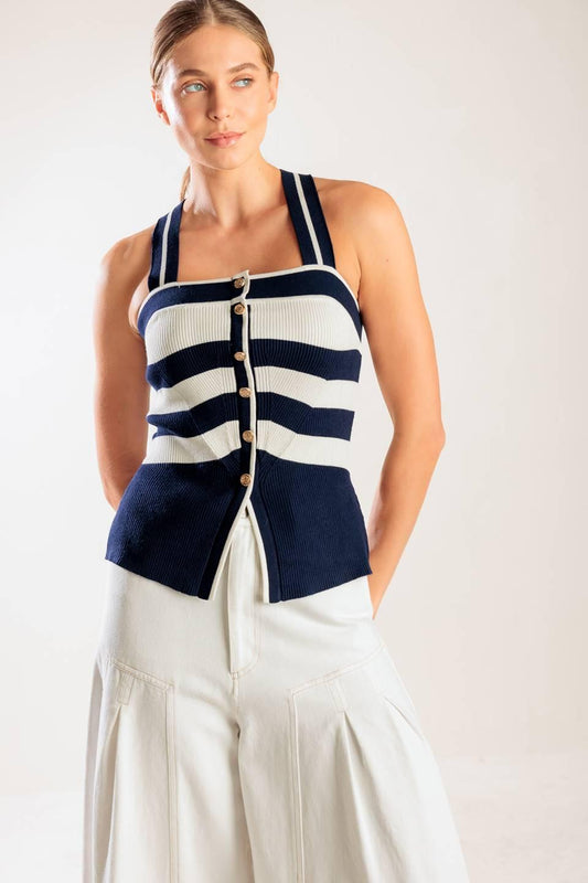 Shine Bright Navy Knit Top in white, view 4 — Soul Flow Apparel