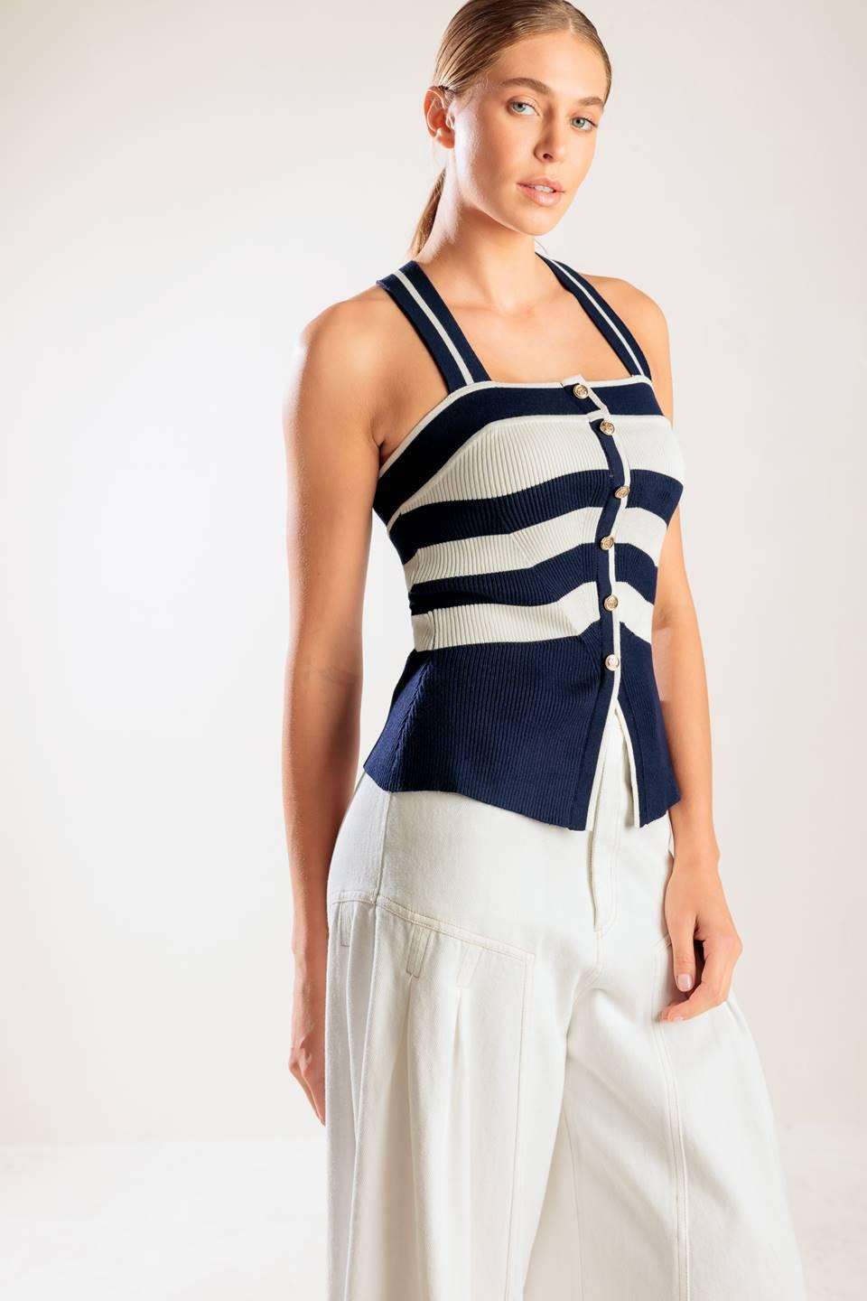 Shine Bright Navy Knit Top in white, view 6 — Soul Flow Apparel