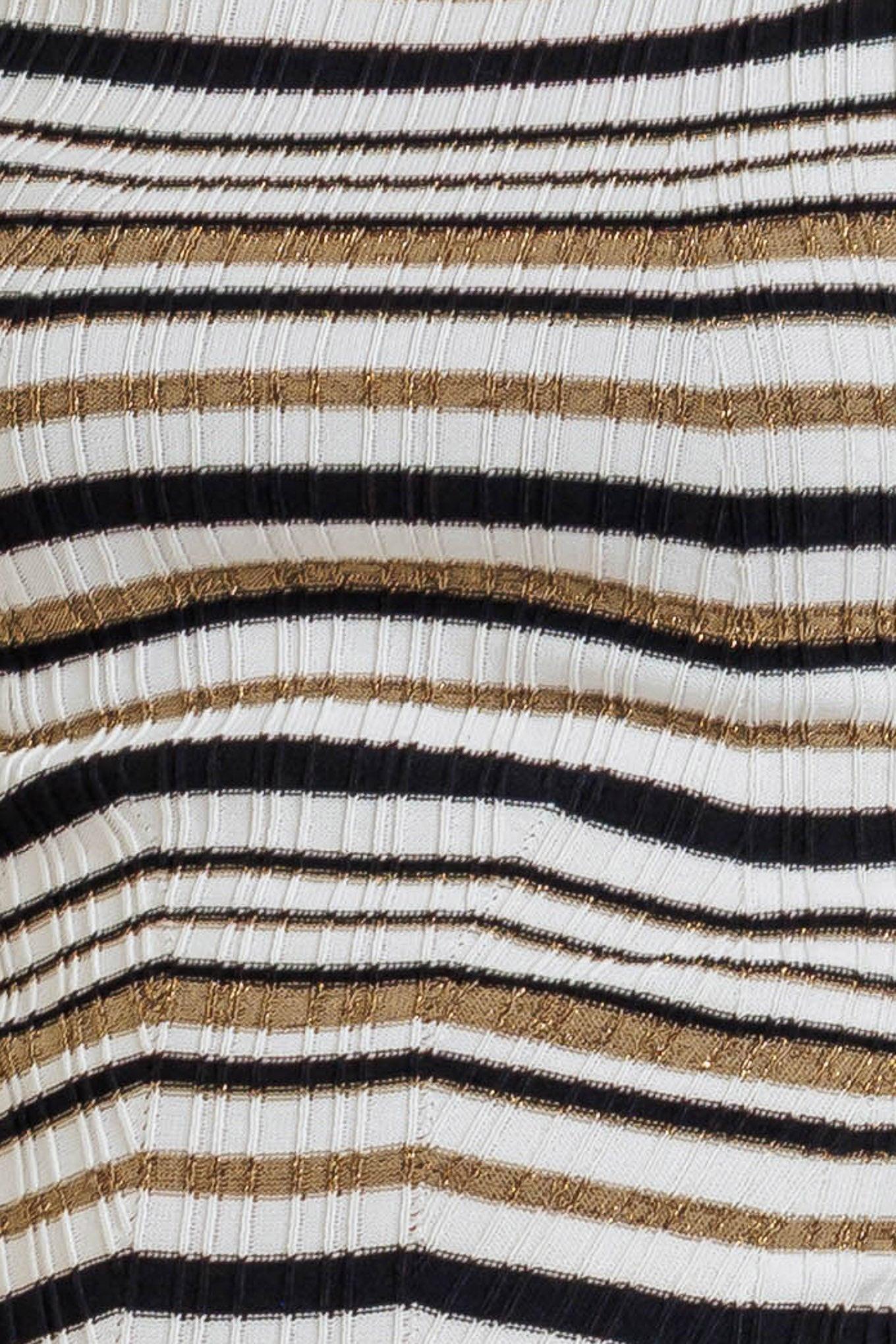 Sweet Stripe Muse Sweater Knit Top in black white gold, fabric swatch — Soul Flow Apparel