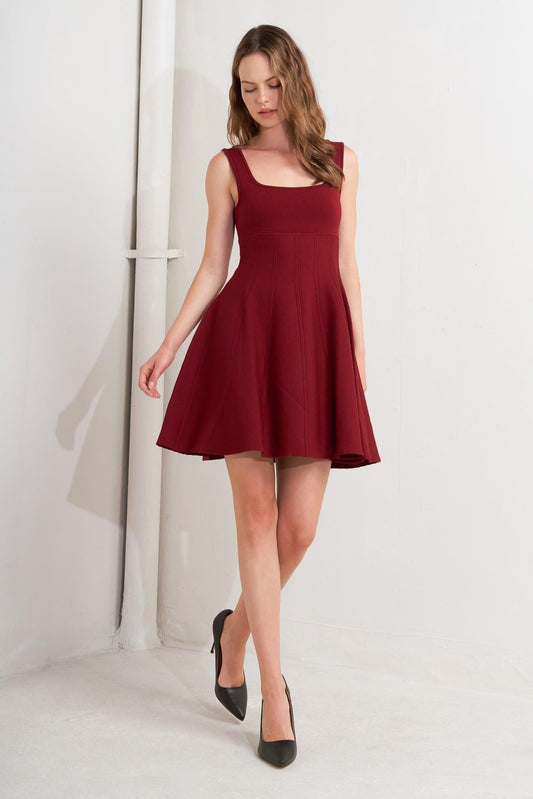 Skater in Wine Sweater Mini Dress in burgundy, view 3 — Soul Flow Apparel