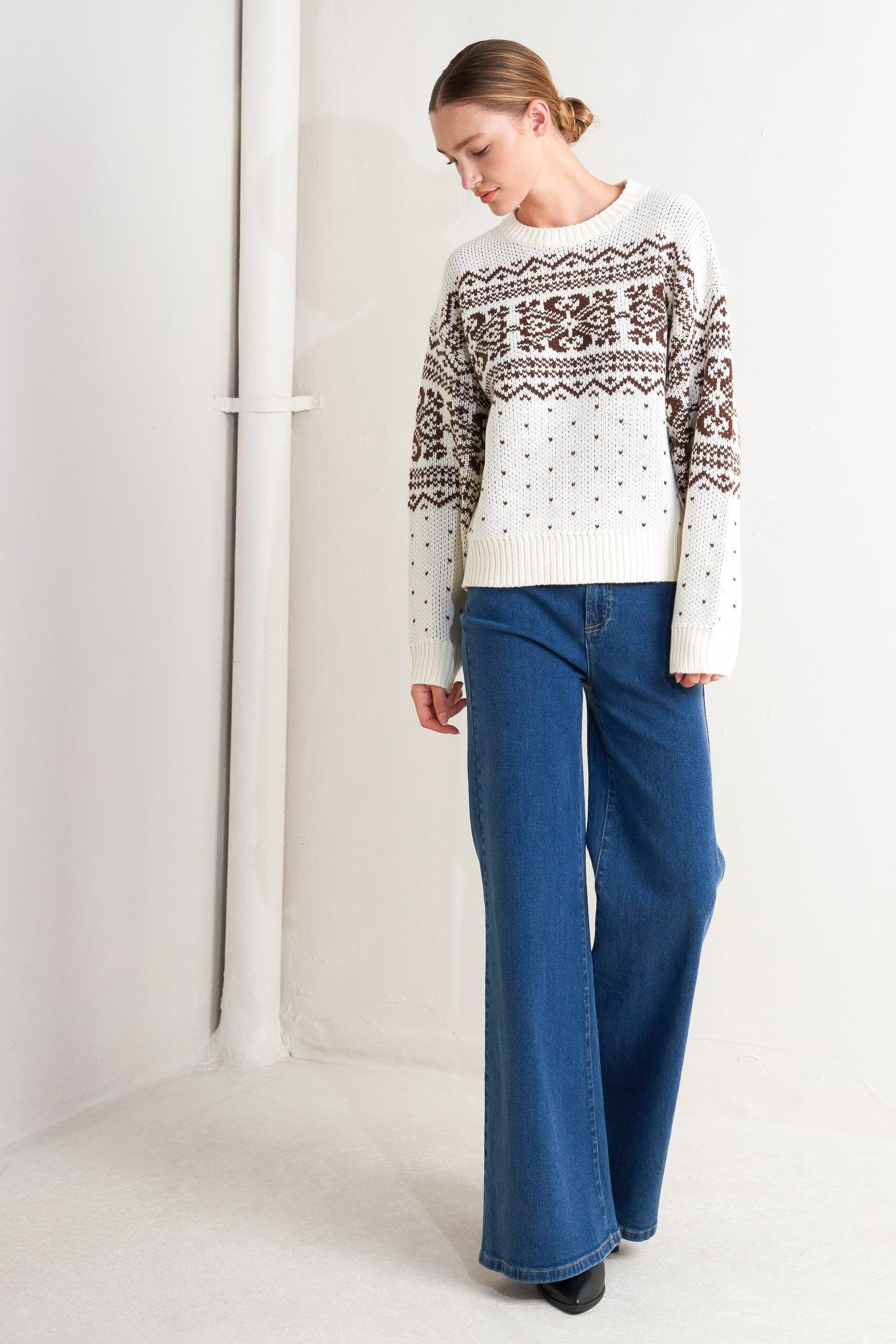 Snowflake Glam Pullover Sweater Top in cream brown, view 2 — Soul Flow Apparel
