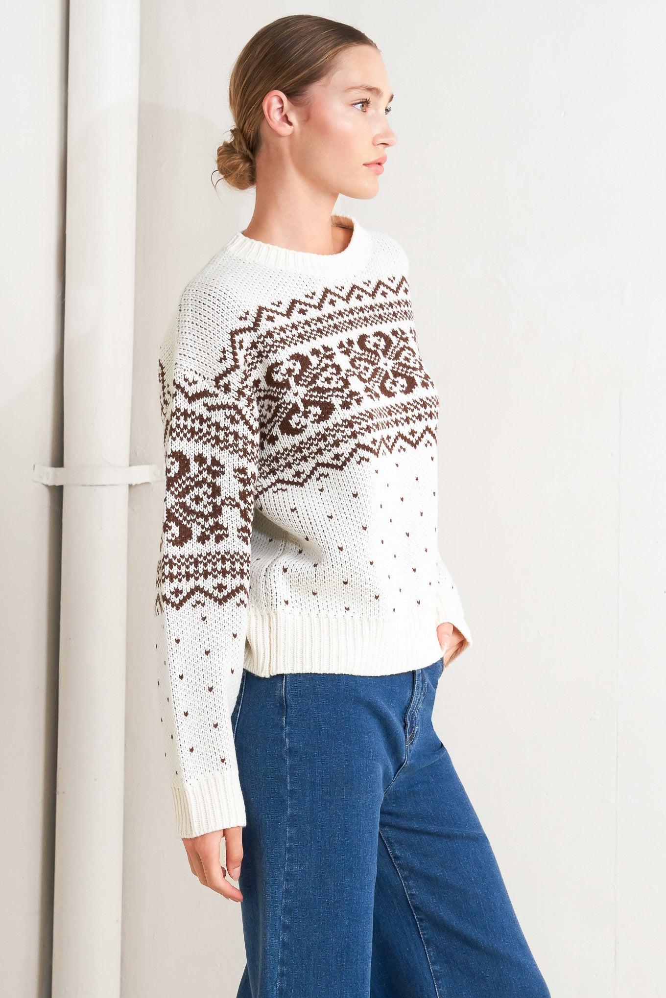 Snowflake Glam Pullover Sweater Top in cream brown, view 4 — Soul Flow Apparel