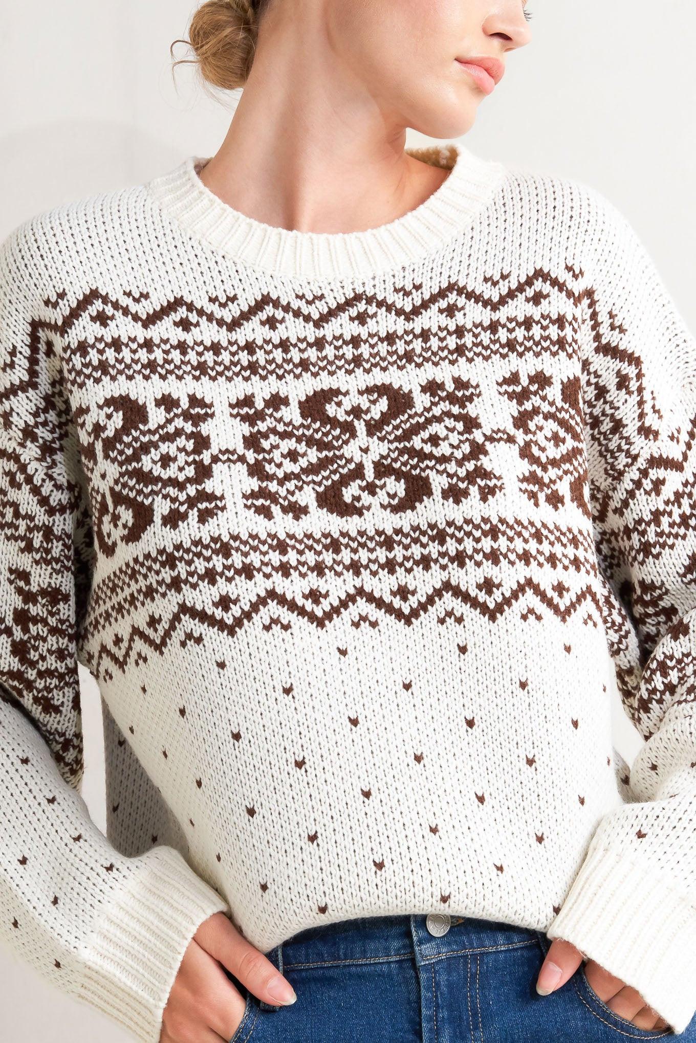 Snowflake Glam Pullover Sweater Top in cream brown, view 5 — Soul Flow Apparel