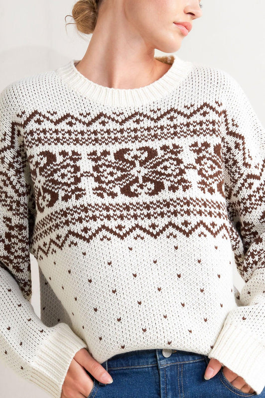 Snowflake Glam Pullover Sweater Top in cream brown, view 5 — Soul Flow Apparel