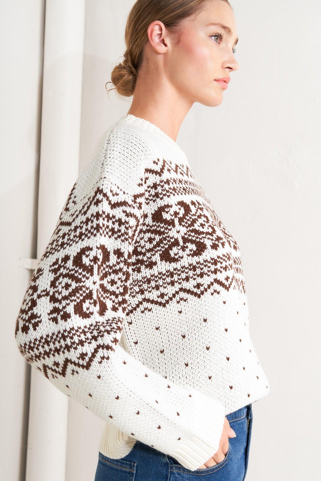 Snowflake Glam Pullover Sweater Top in cream brown, view 6 — Soul Flow Apparel