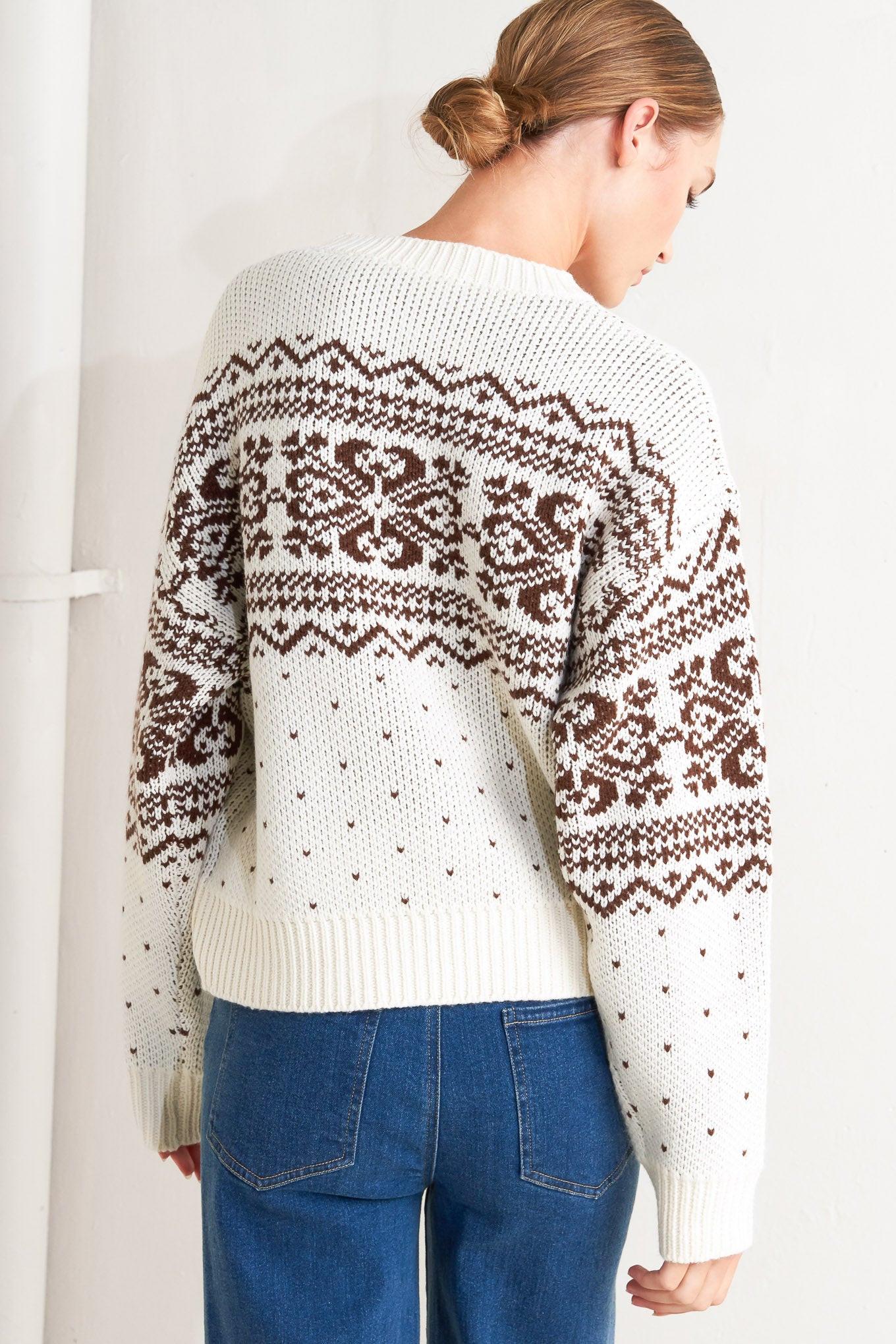 Snowflake Glam Pullover Sweater Top in cream brown, view 7 — Soul Flow Apparel