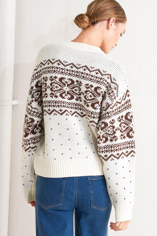 Snowflake Glam Pullover Sweater Top in cream brown, view 7 — Soul Flow Apparel