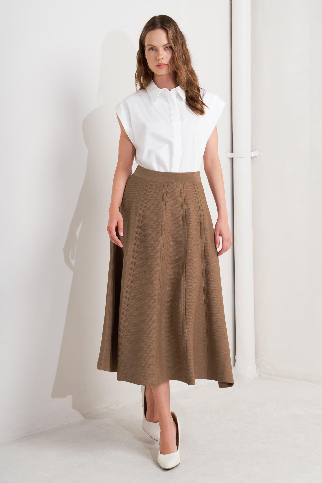 Latte Lane Sweater Knit Circle Skirt in camel, view 3 — Soul Flow Apparel