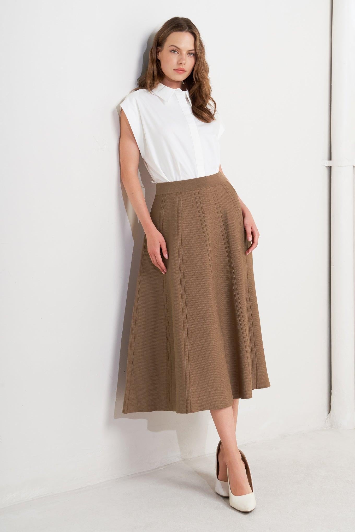 Latte Lane Sweater Knit Circle Skirt in camel, view 5 — Soul Flow Apparel