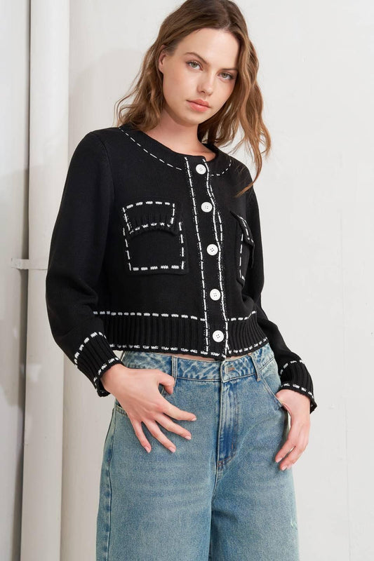 Mono Frame Sweater Knit Top in black white, view 6 — Soul Flow Apparel