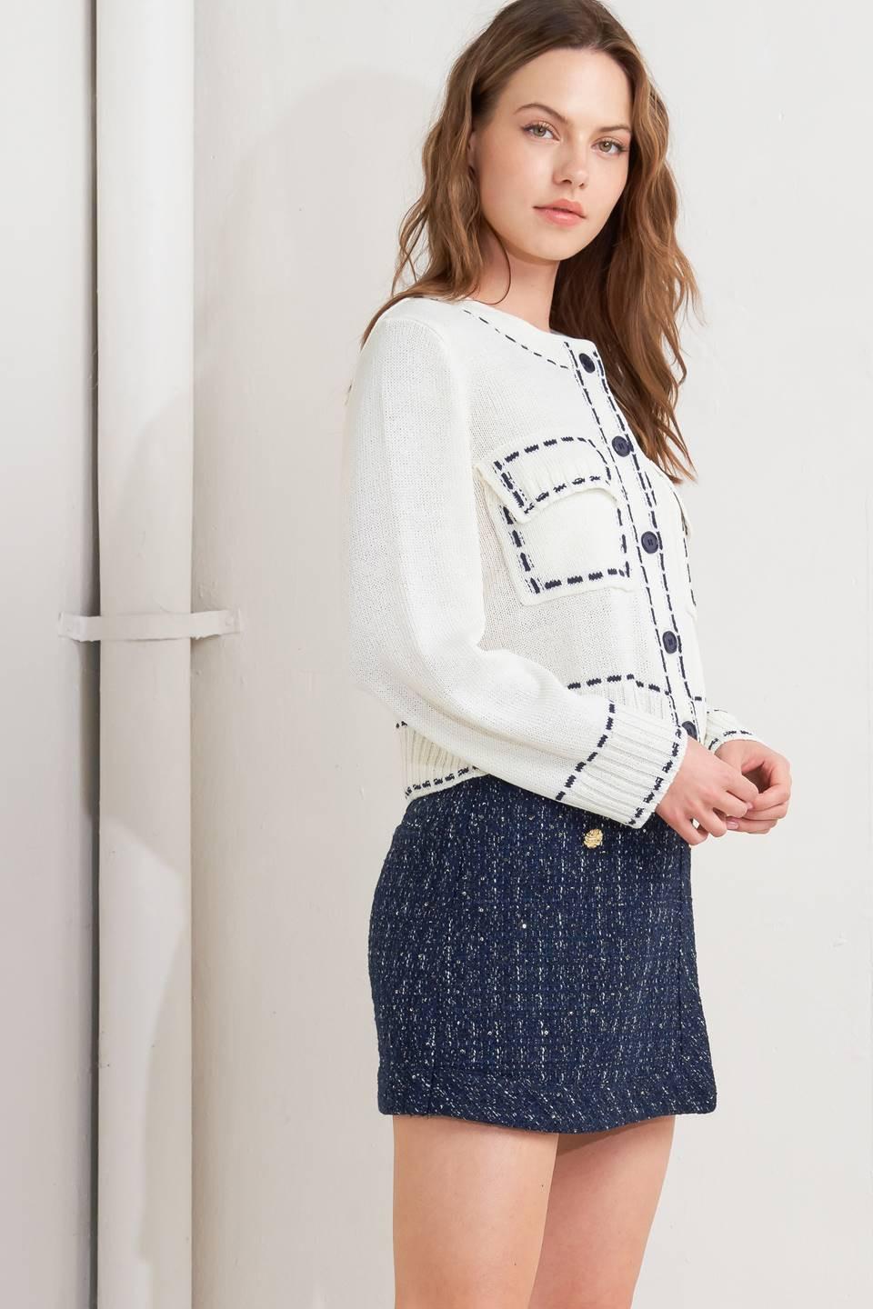 Mono Frame Sweater Knit Top in cream navy, view 2 — Soul Flow Apparel