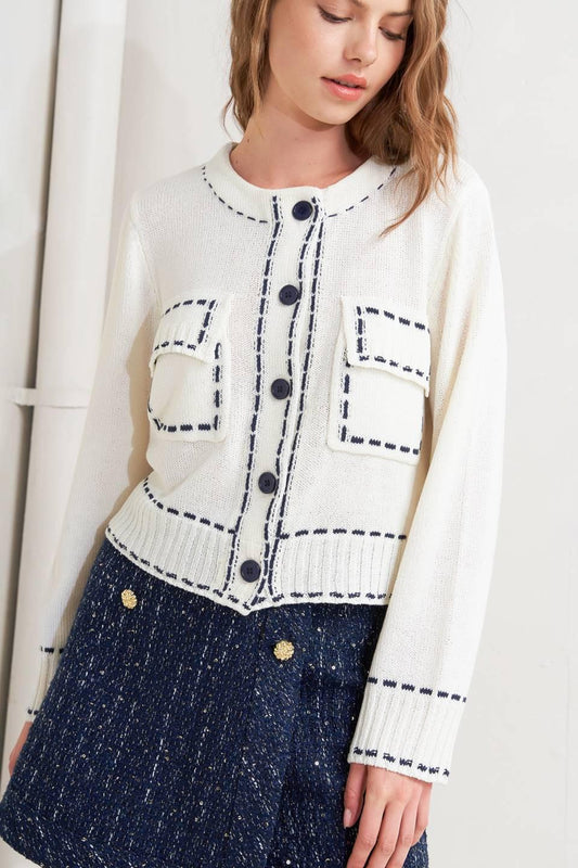 Mono Frame Sweater Knit Top in cream navy, view 5 — Soul Flow Apparel