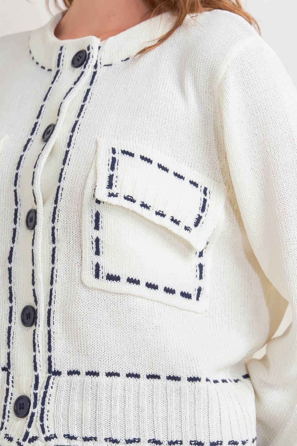 Mono Frame Sweater Knit Top in cream navy, view 6 — Soul Flow Apparel