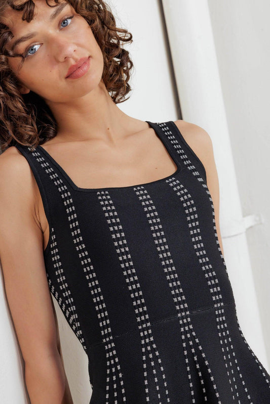 Sugar Stripe Jacquard Sweater Mini Dress in black silver, view 6 — Soul Flow Apparel