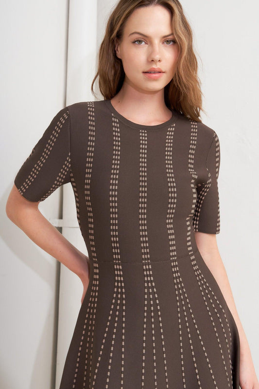 Dot Dance Sweater Knit Midi Dress in brown, view 6 — Soul Flow Apparel