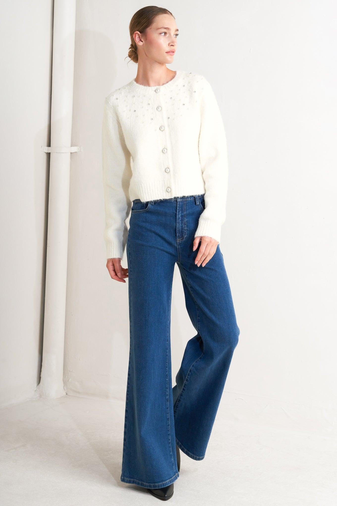 Angel Touch Sweater Knit Cardigan in ivory, view 1 — Soul Flow Apparel
