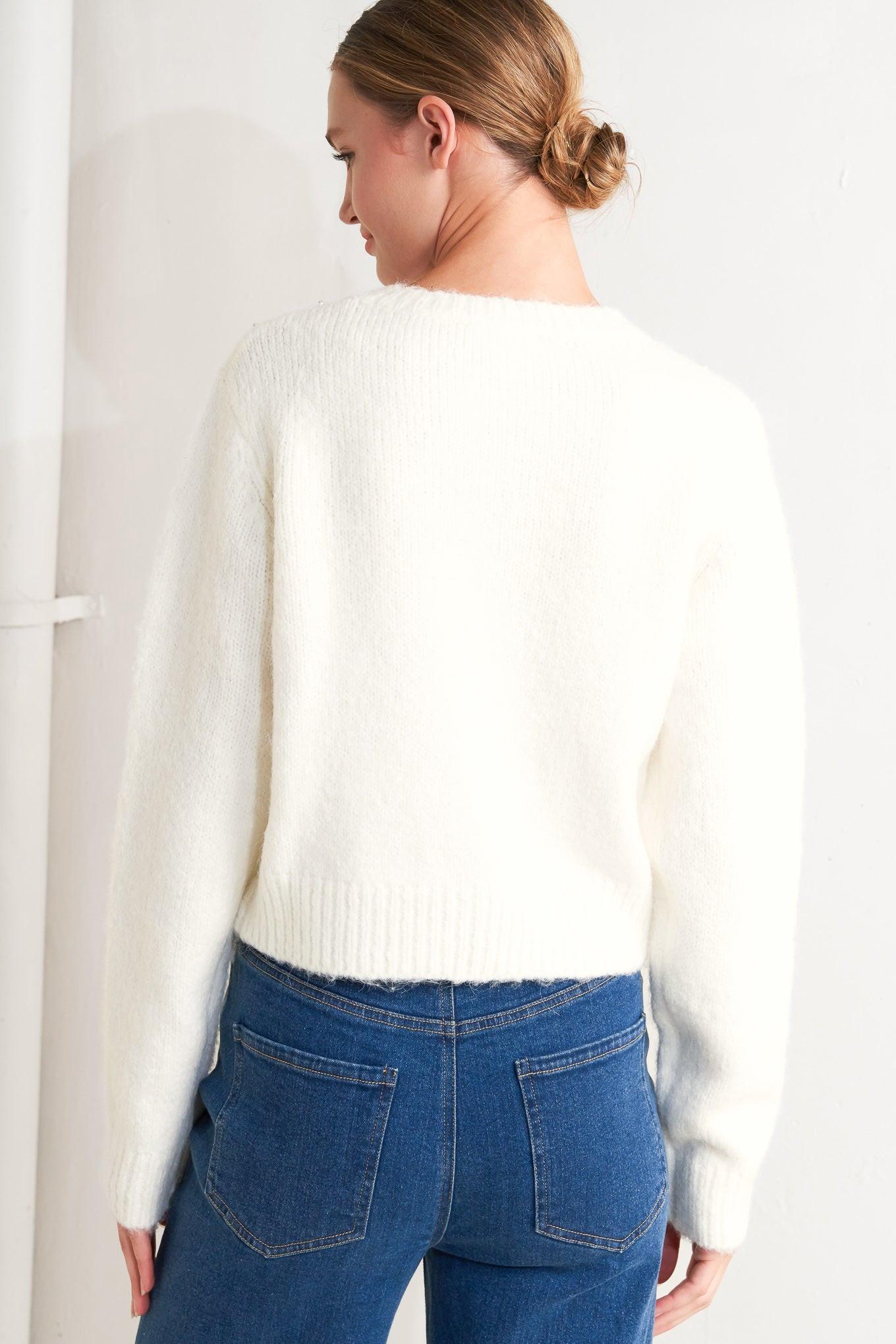 Angel Touch Sweater Knit Cardigan in ivory, view 2 — Soul Flow Apparel