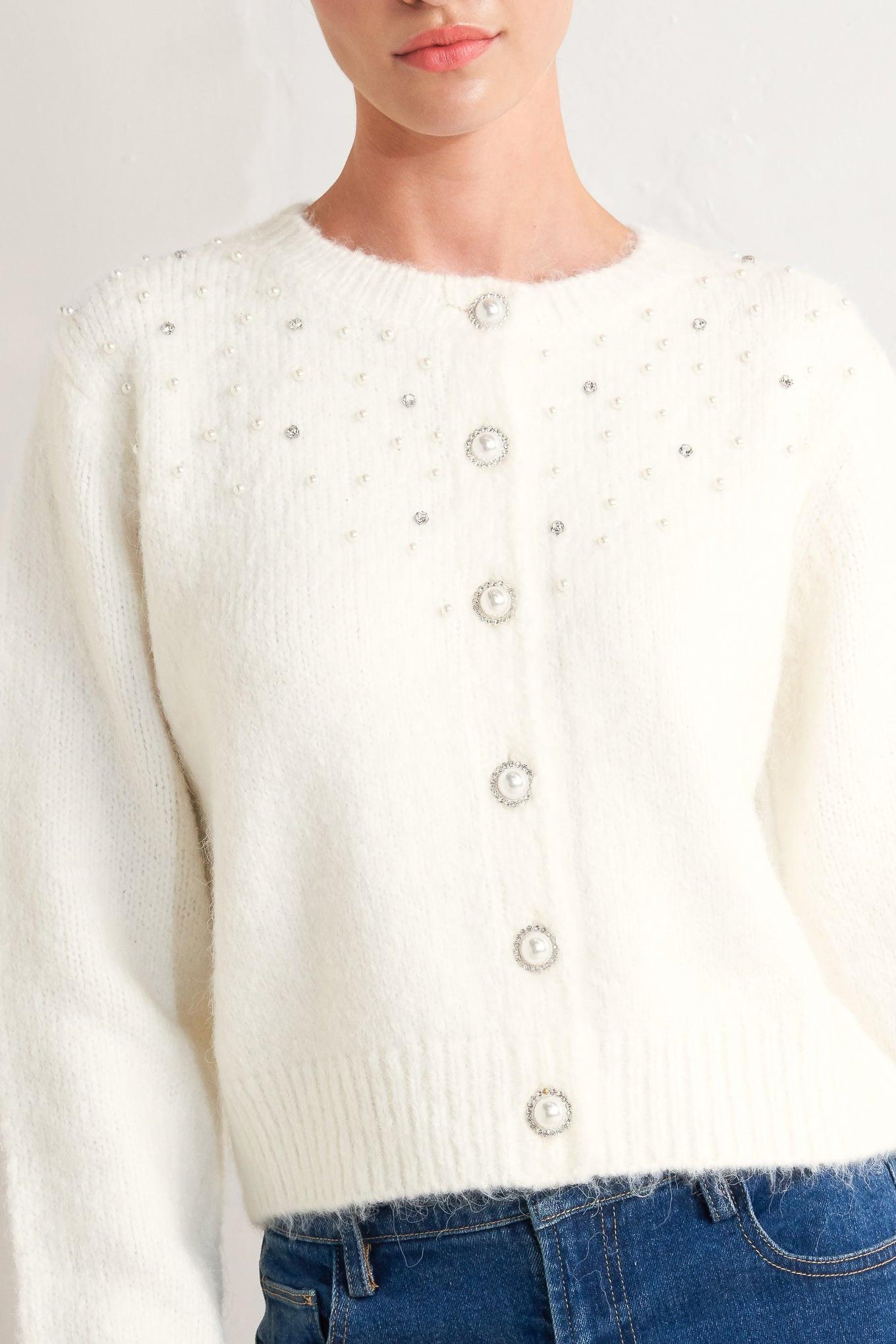 Angel Touch Sweater Knit Cardigan in ivory, view 5 — Soul Flow Apparel