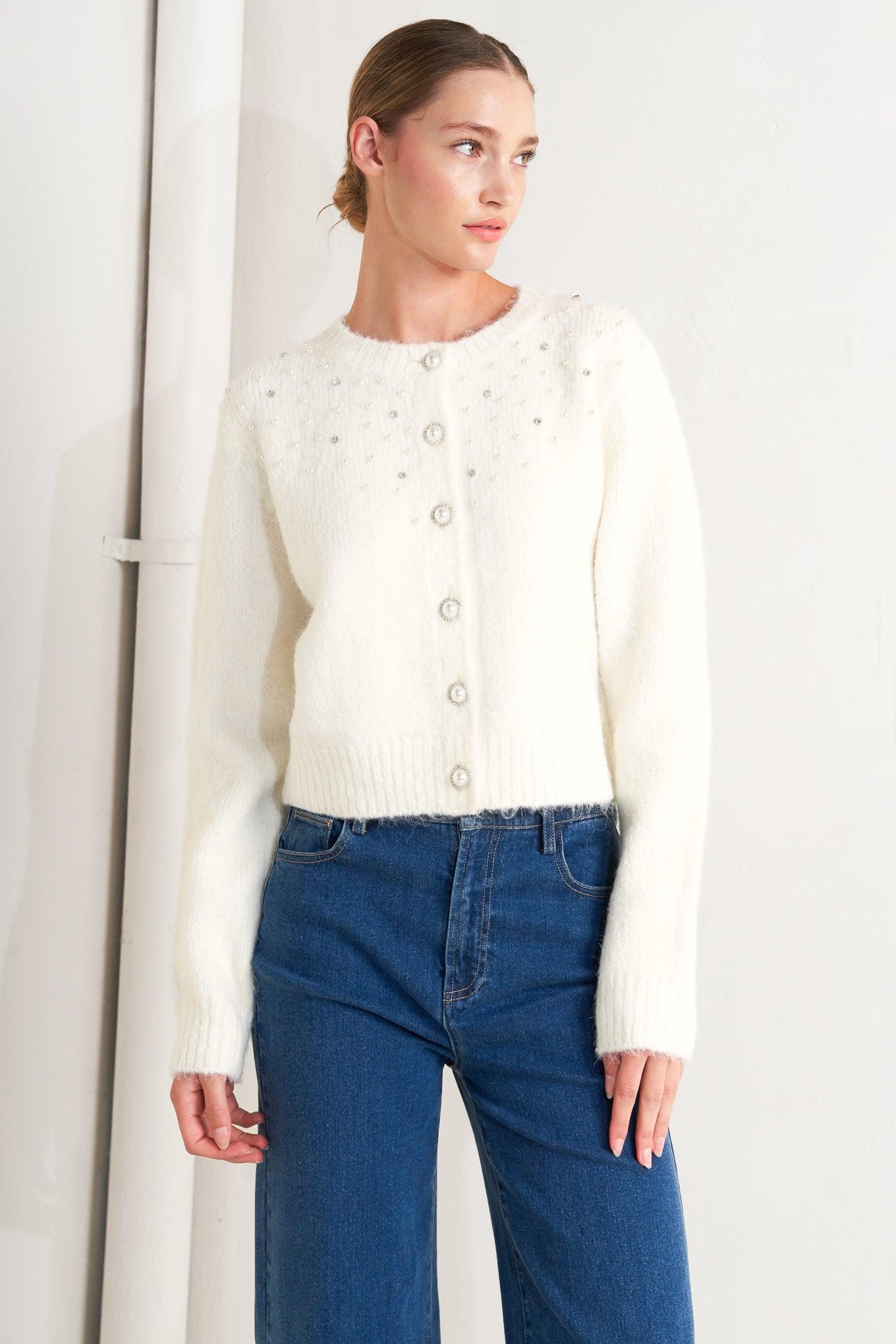 Angel Touch Sweater Knit Cardigan in ivory, view 6 — Soul Flow Apparel