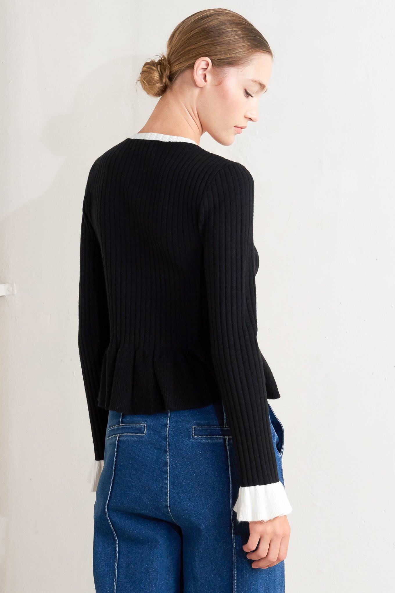 Delicate Edge Sweater Knit Top in black, view 5 — Soul Flow Apparel