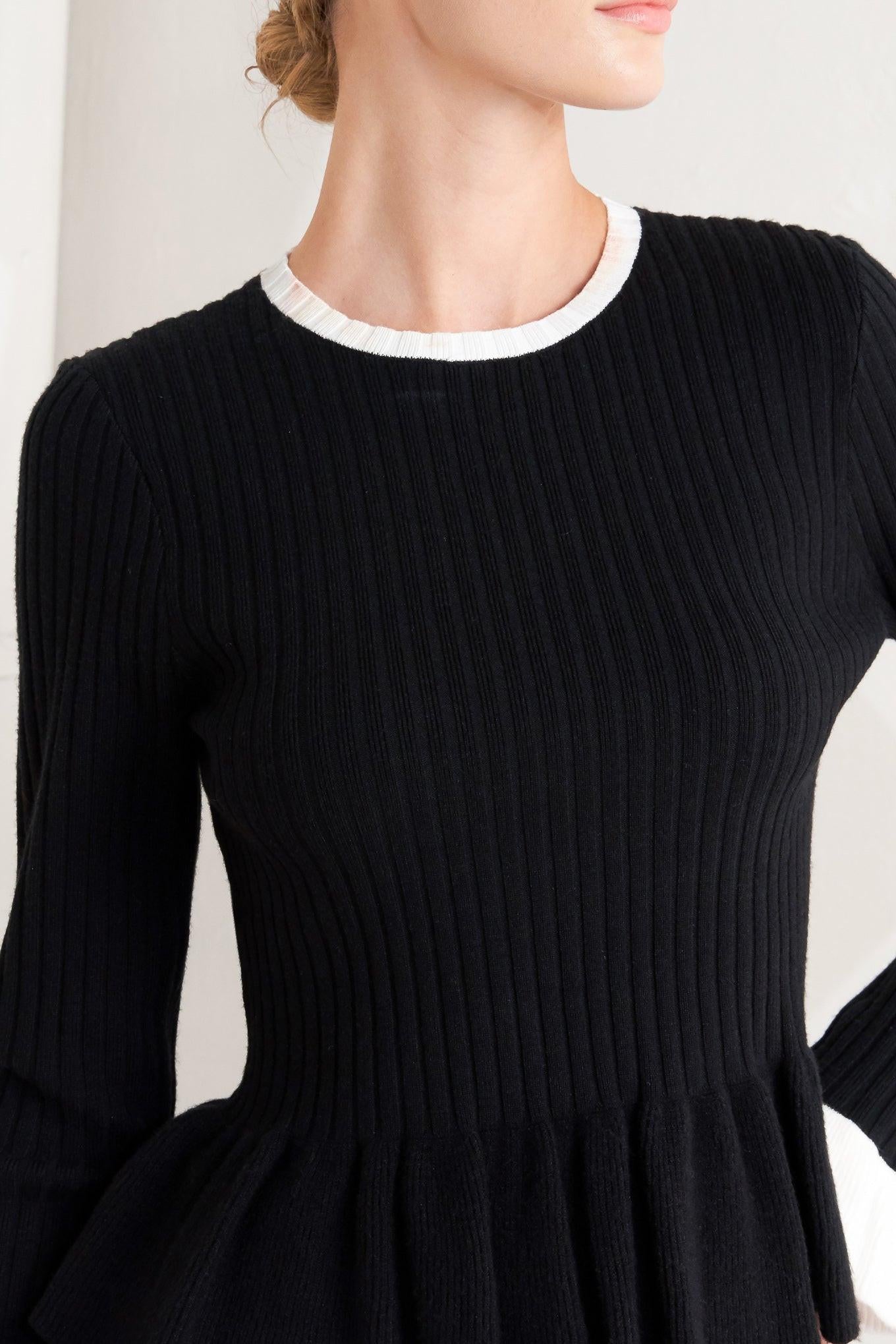 Delicate Edge Sweater Knit Top in black, view 6 — Soul Flow Apparel