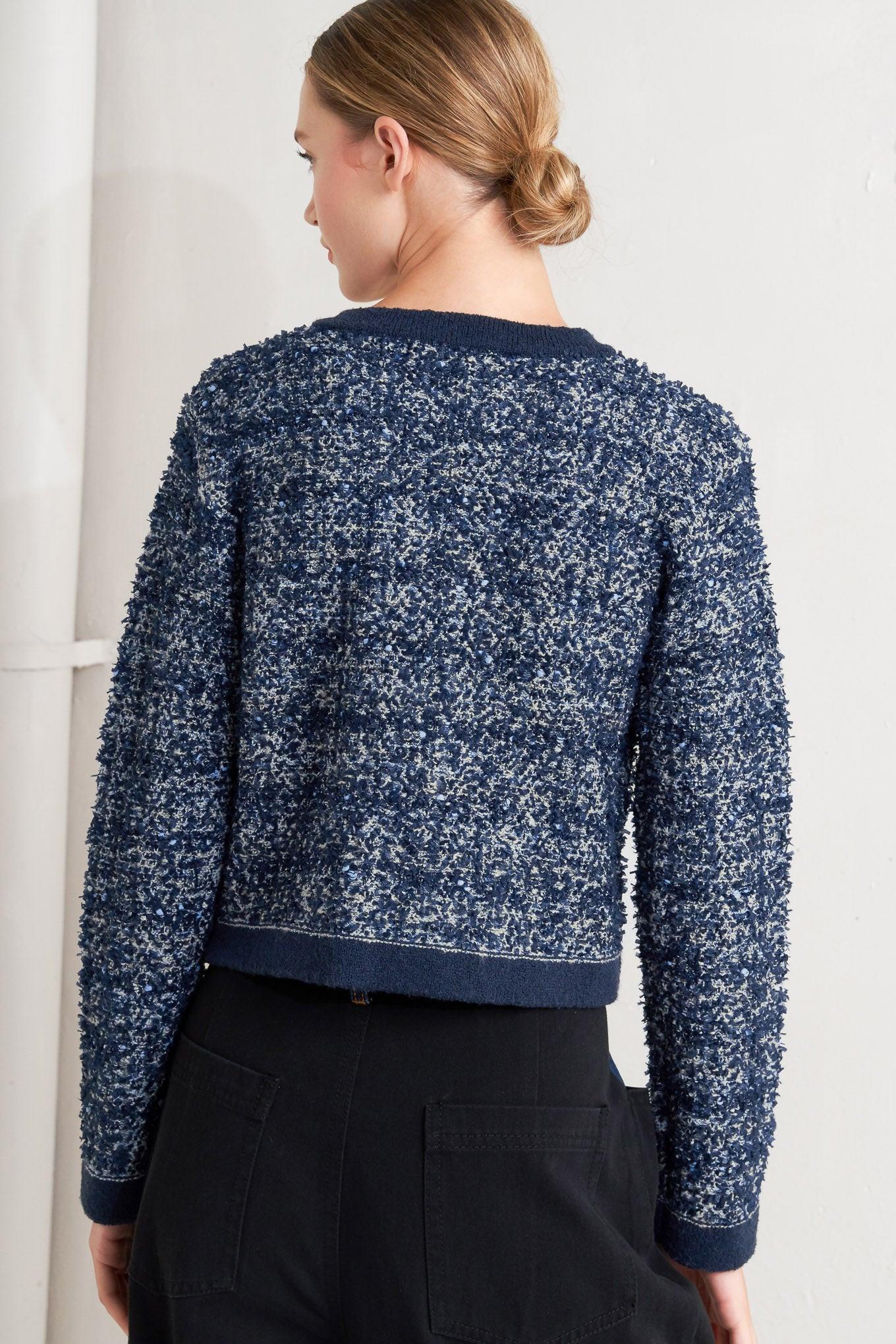 Boutique Glance Sweater Knit Cardigan in blue multi, view 6 — Soul Flow Apparel